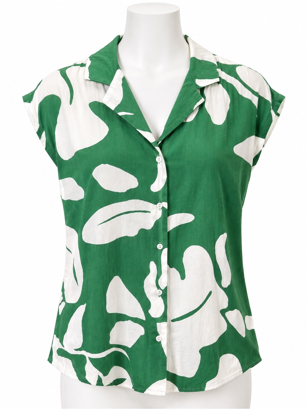Philosophy Green and White Abstract Print Button-Down Shirt